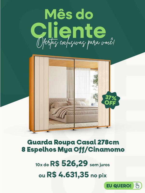  Guarda Roupa Casal 2 Portas com Espelho Mya