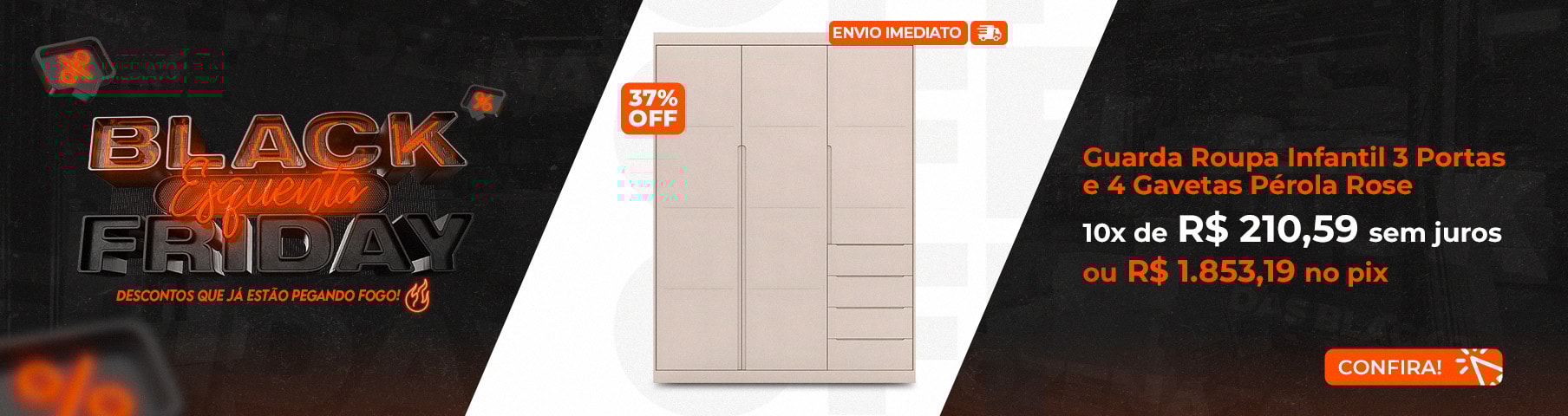 Guarda Roupa Infantil 3 Portas e 4 Gavetas Pérola  - Phoenix