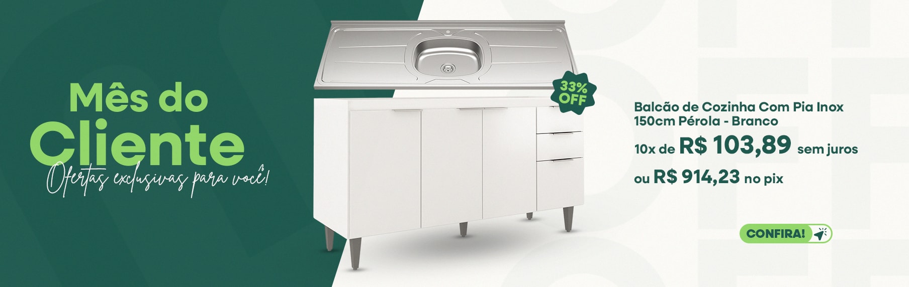 Balcâo de Cozinha Com Pia Inox 150cm Pérola