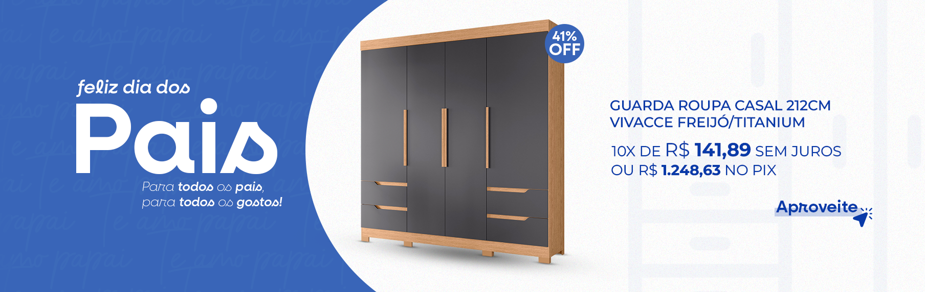 Guarda Roupa Casal 212cm 4 Portas Vivacce