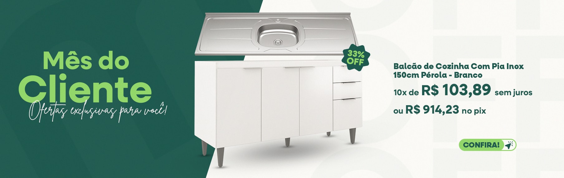 Balcâo de Cozinha Com Pia Inox 150cm Pérola