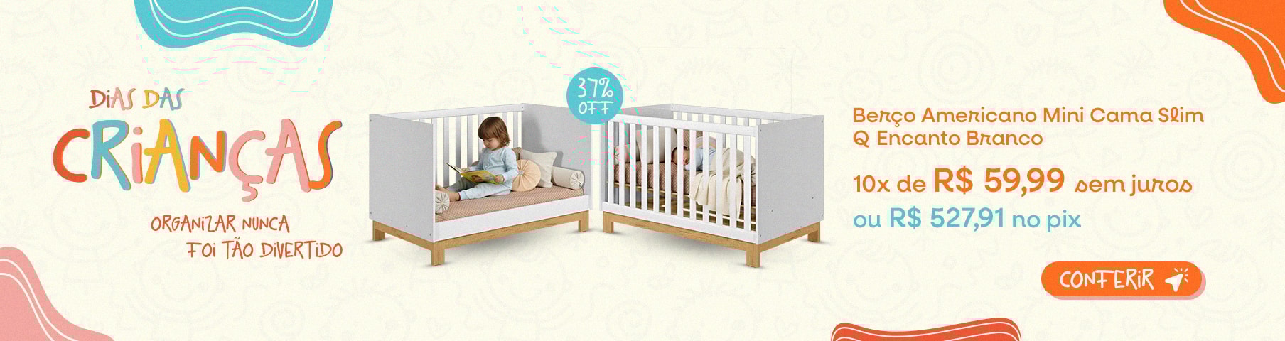 Berço Americano Mini Cama Slim Q Encanto Branco