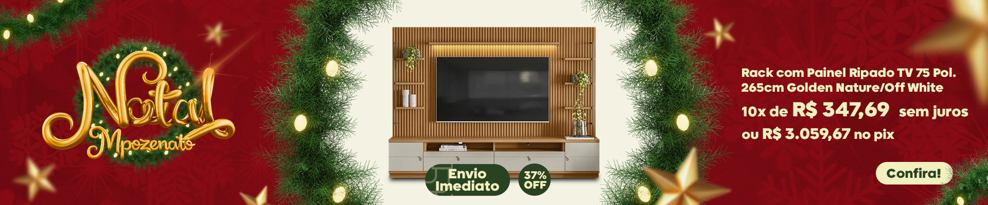 Rack TV 75 Pol. Suspenso 180cm 2 Portas Lila Cinamomo/Branco- Mpozenato