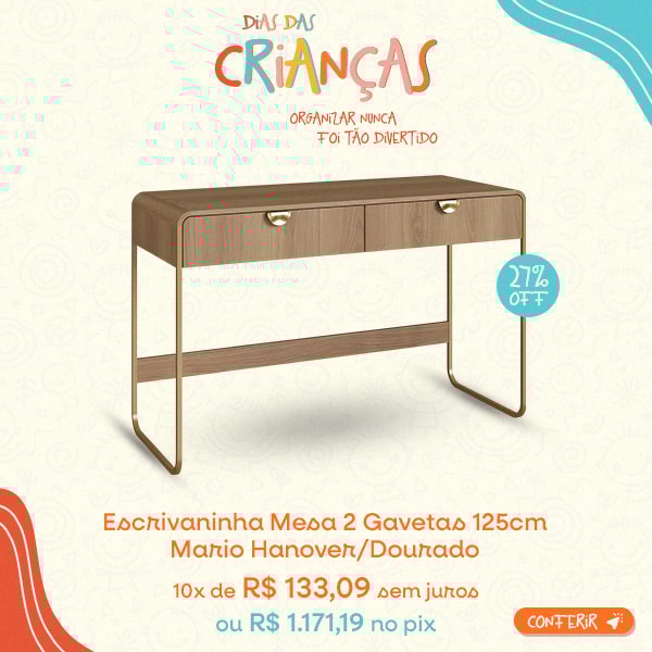 Escrivaninha Mesa com 2 Gavetas 125cm Mario Hanover/Dourado