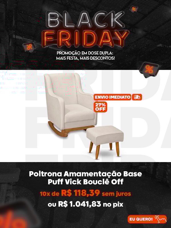 Poltrona Amamentação Base Balanço e Puff Vick Bouclê Off - Mpozenato