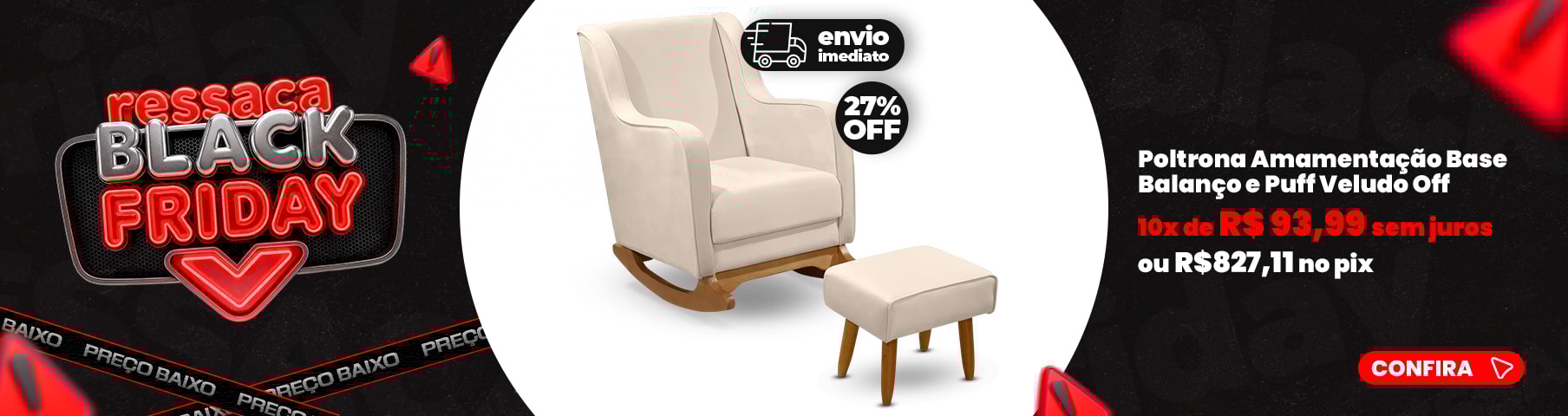 Poltrona Amamentação Base Balanço e Puff Vick - Mpozenato