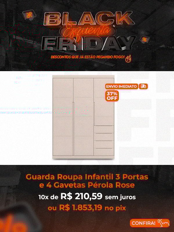 Guarda Roupa Infantil 3 Portas e 4 Gavetas Pérola  - Phoenix