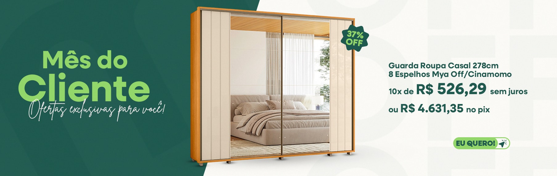 Guarda Roupa Casal 2 Portas com Espelho Mya