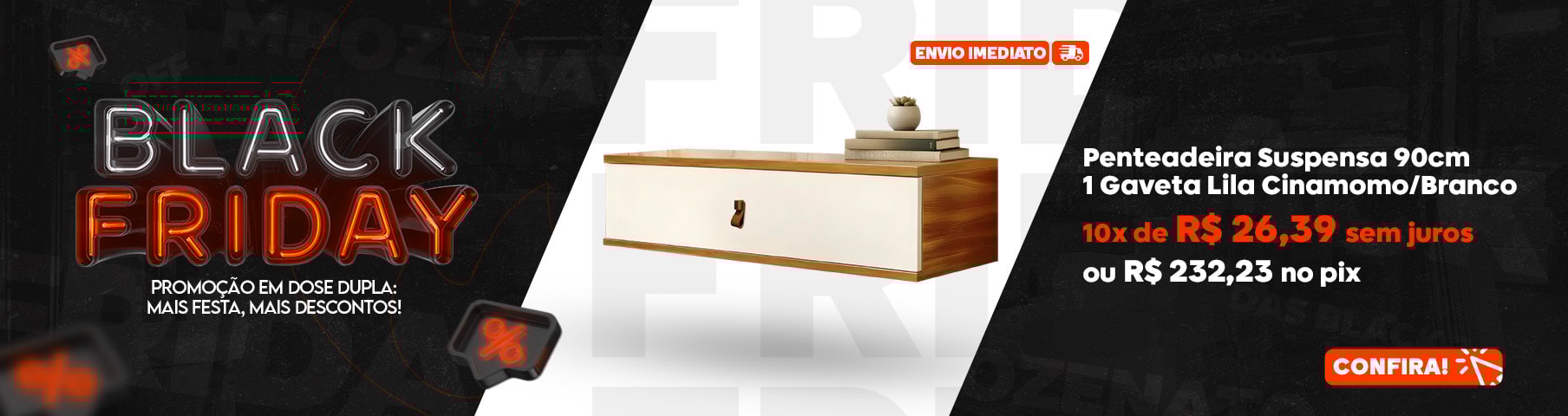 Penteadeira Suspensa 90cm Lila Cinamomo/Branco  - Mpozenato