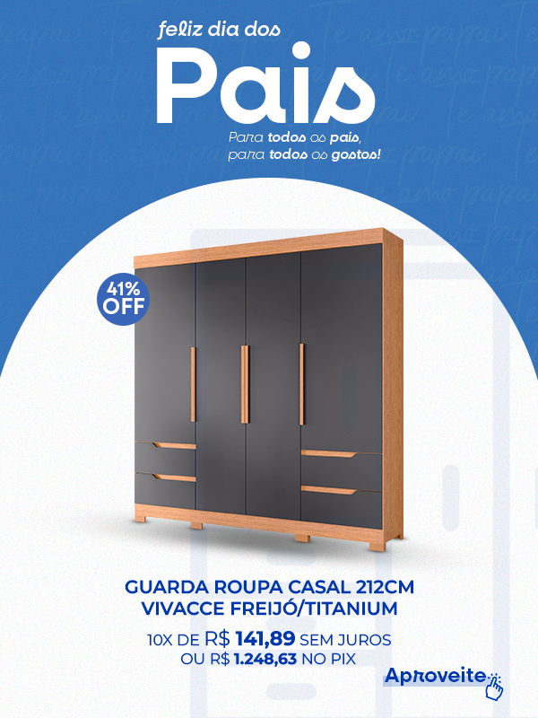 Guarda Roupa Casal 212cm 4 Portas Vivacce