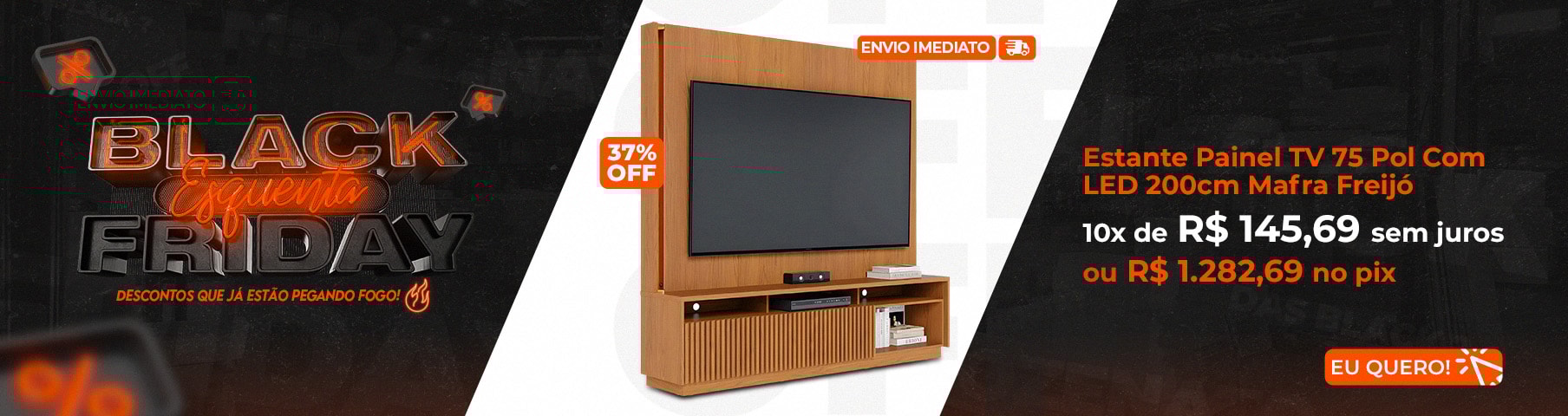Estante Painel TV 75 Pol Com LED 200cm Mafra - Mpozenato