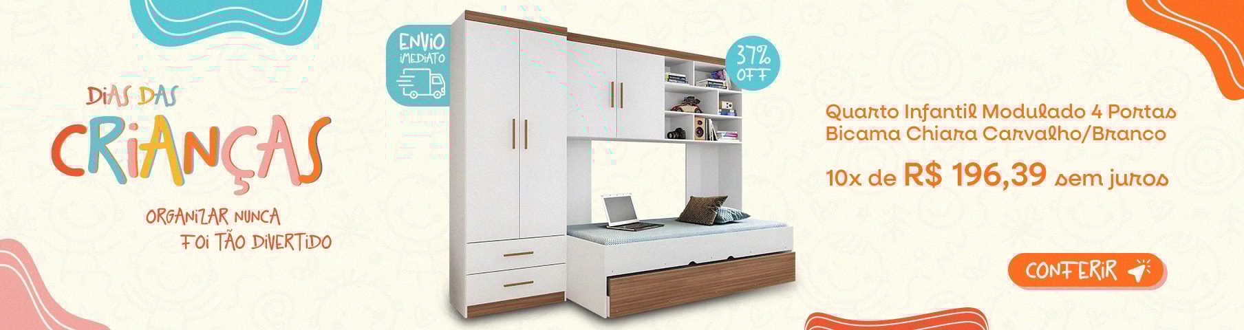 Quarto Infantil Modulado 4 Portas Com Bicama Chiara  - Phoenix
