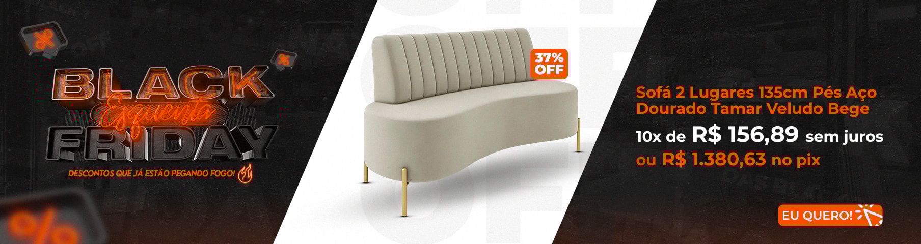 Sofá 2 Lugares 135cm Pés Aço Dourado Tamar - Mpozenato