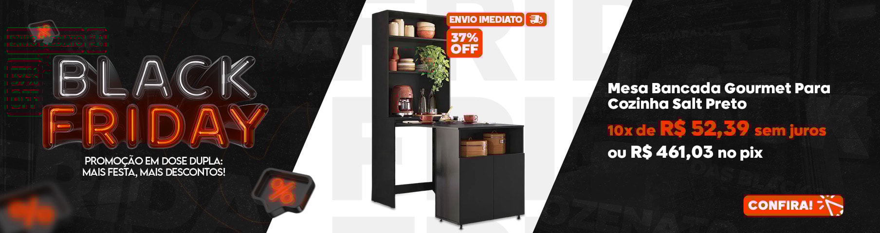 Mesa Bancada Gourmet Para Cozinha Salt Preto - Mpozenato