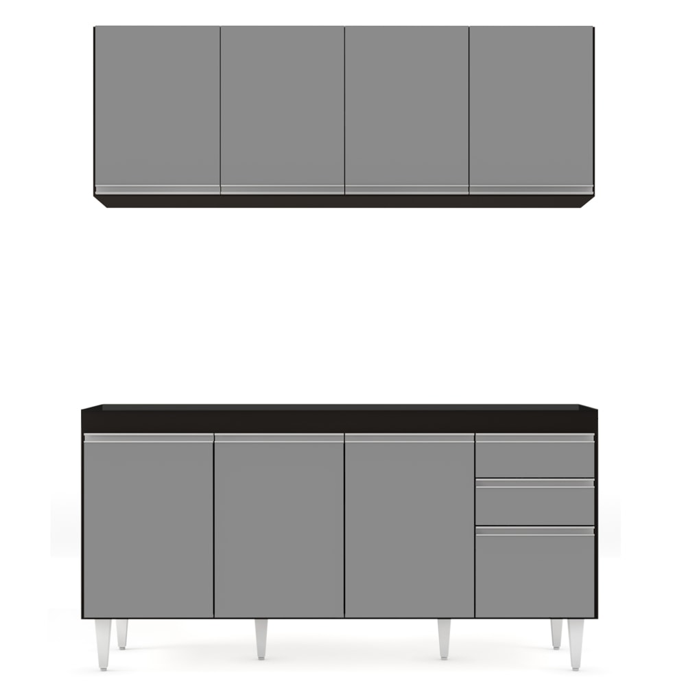 Armário Aéreo Nevada e Balcão Para Pia 160cm Arkansas Preto/Cinza