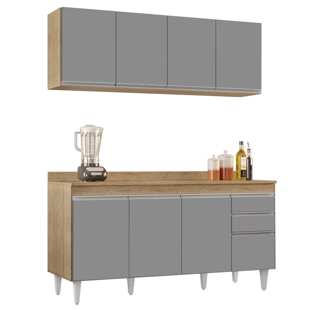 Armário Aéreo Nevada e Balcão Para Pia 160cm Arkansas Castanho