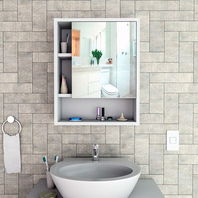 Armário Banheiro Com Nichos e Espelho Slim 5005 Branco/Castanho - Appunto