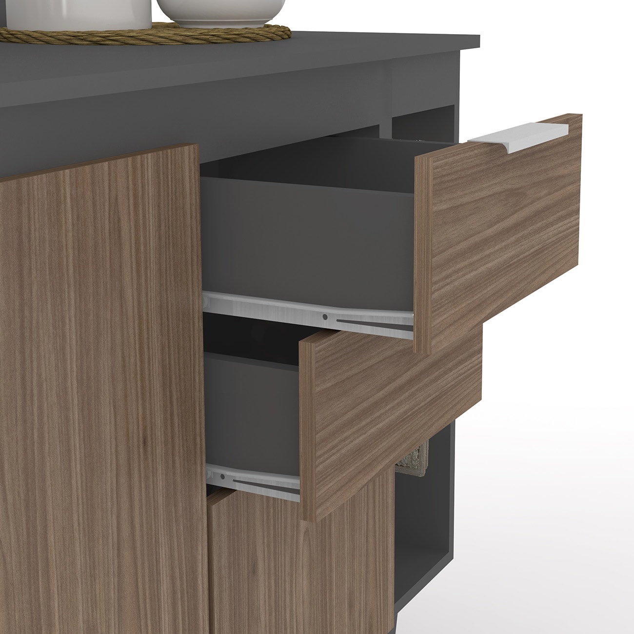 Armário de Cozinha Com Tampo CP11 200cm Pérola Grafite/Freijó Z34