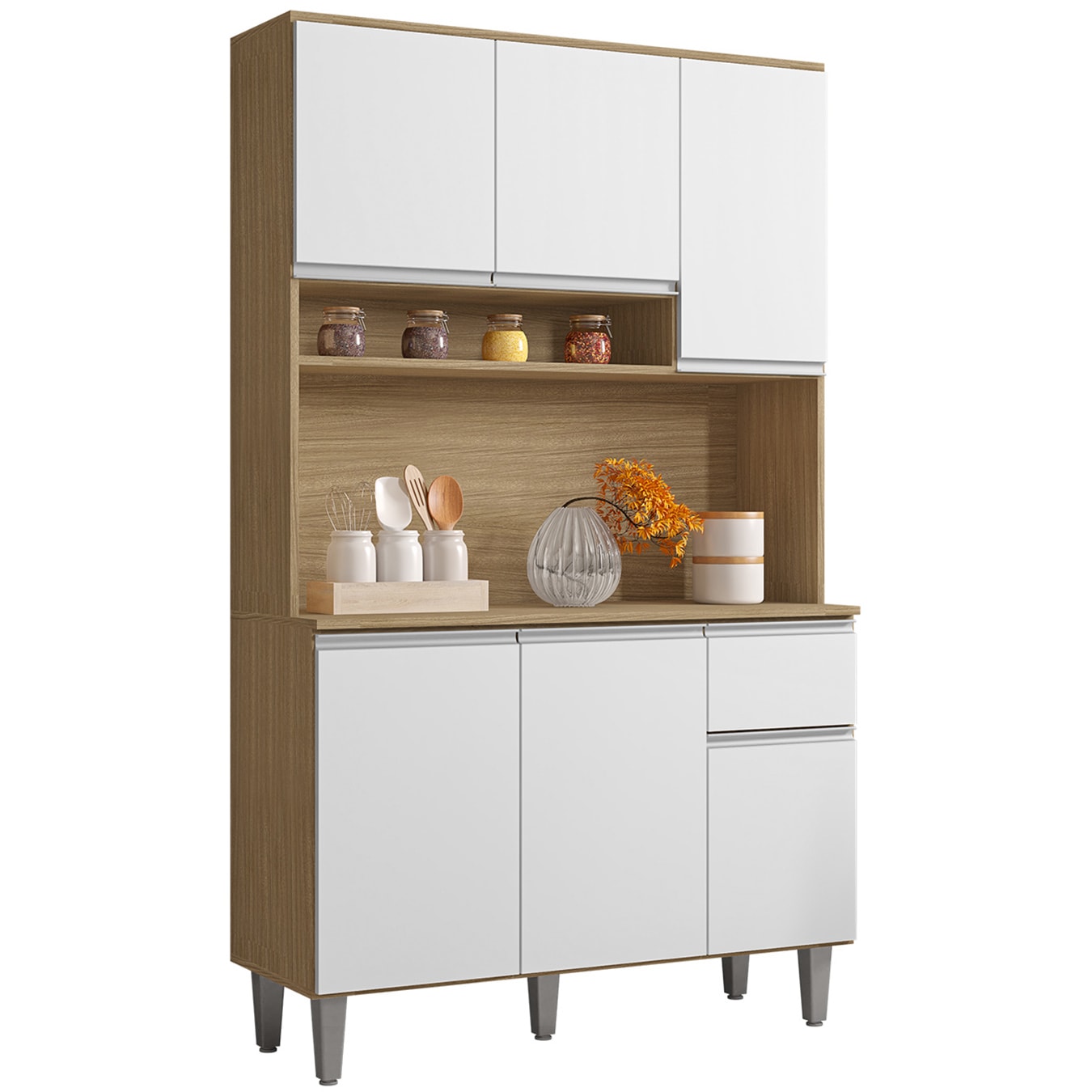 ami その1 Armário de Cozinha Compacta 105cm Marcia Amêndoa/Branco - AJL Móveis