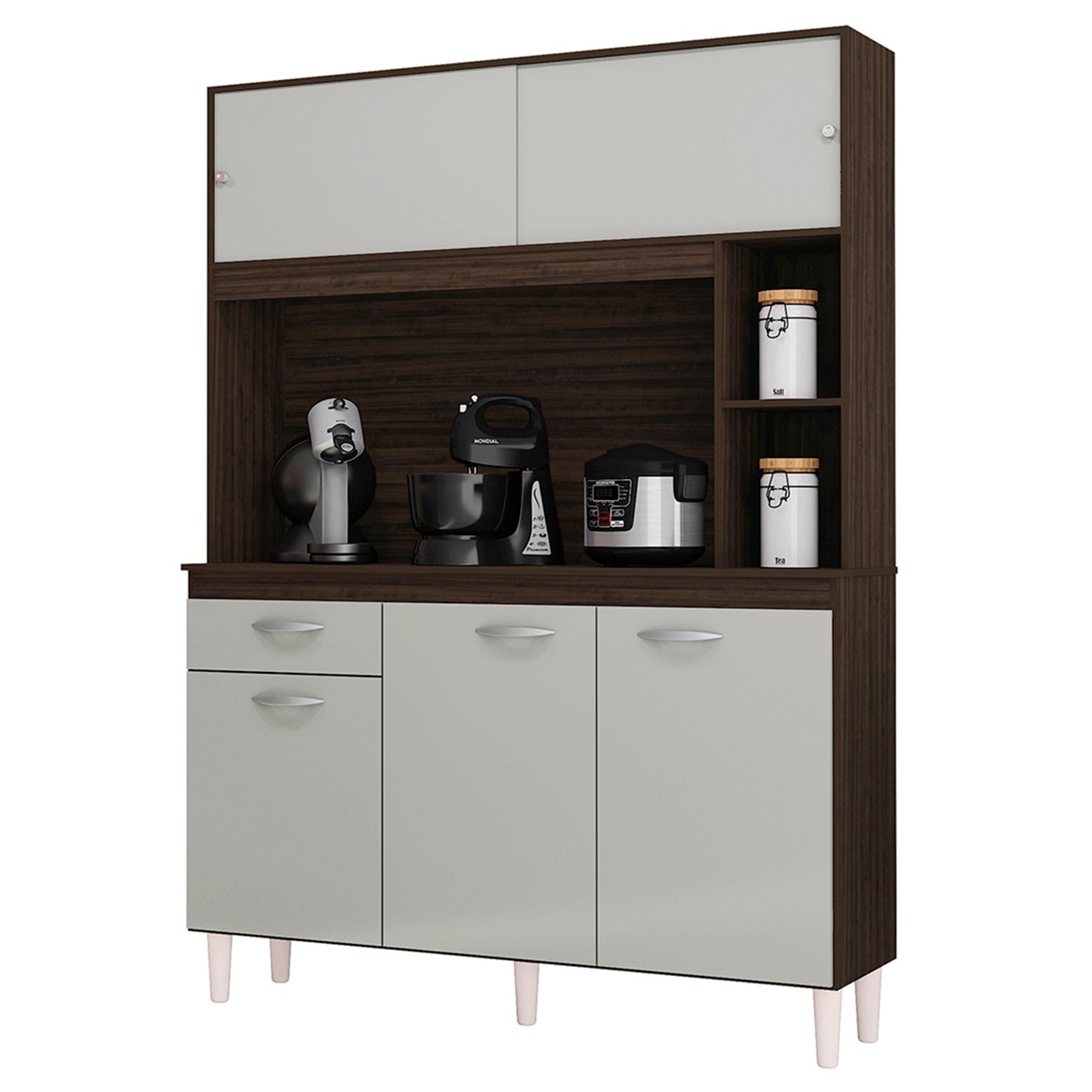 Armário de Cozinha Compacta 140cm Parisi P11 Chocolate/Off