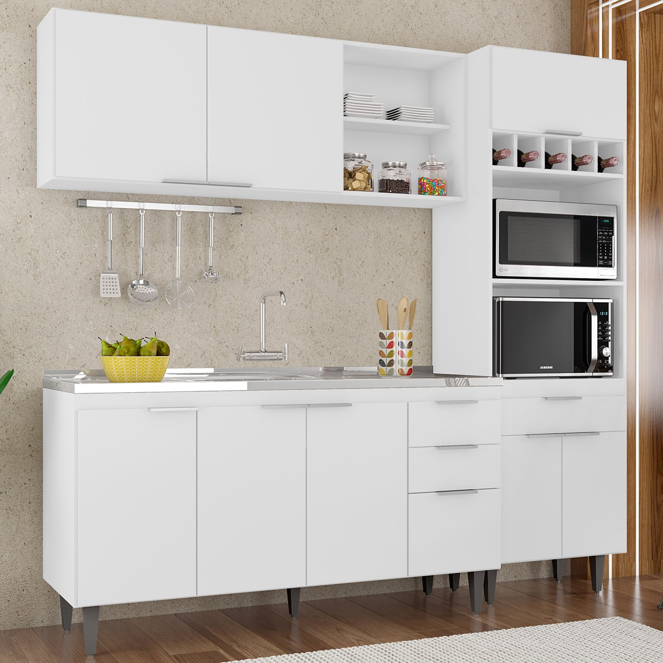 Armário de Cozinha CP02 Com Pia 150cm Pérola Z34 Branco - Mpozenato