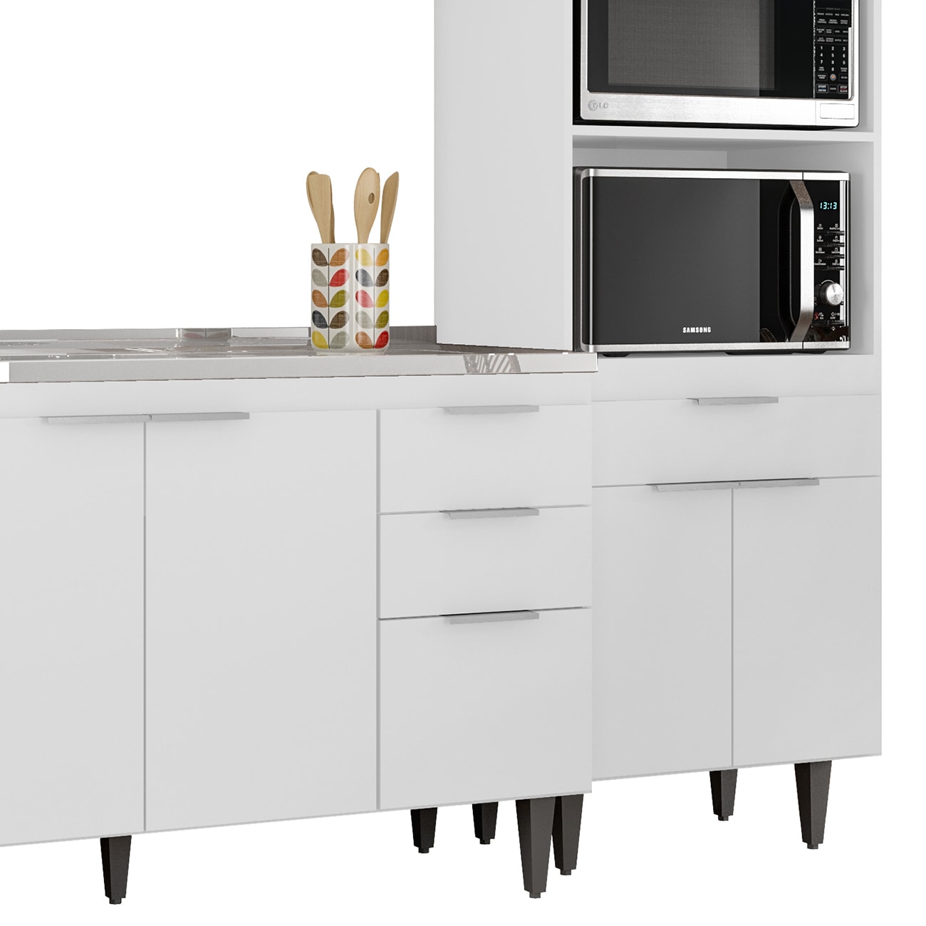 Armário de Cozinha CP02 Com Pia 150cm Pérola Z34 Branco - Mpozenato