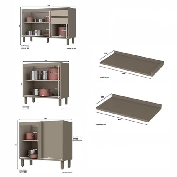 Armário de Cozinha Modulada de Canto Torre Quente Dupla 10 Peças