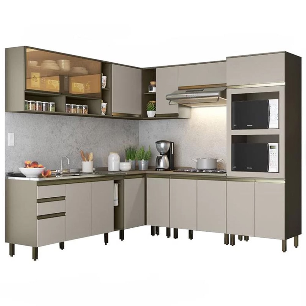 Armário de Cozinha Modulada de Canto 14 Peças Perfect H02 Duna