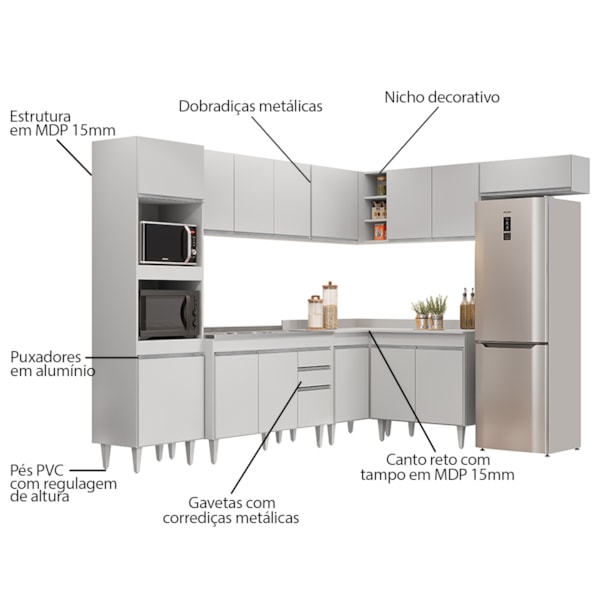 Balcão Multiuso para Cozinha com 2 Portas 70 x 85 Cm MDP Branco