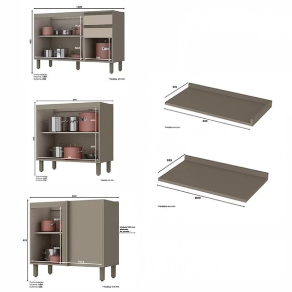 Armário de Cozinha Modulada 351cm Porta de Vidro 7 Peças Perfect H02  Duna/Cristal - Mpozenato