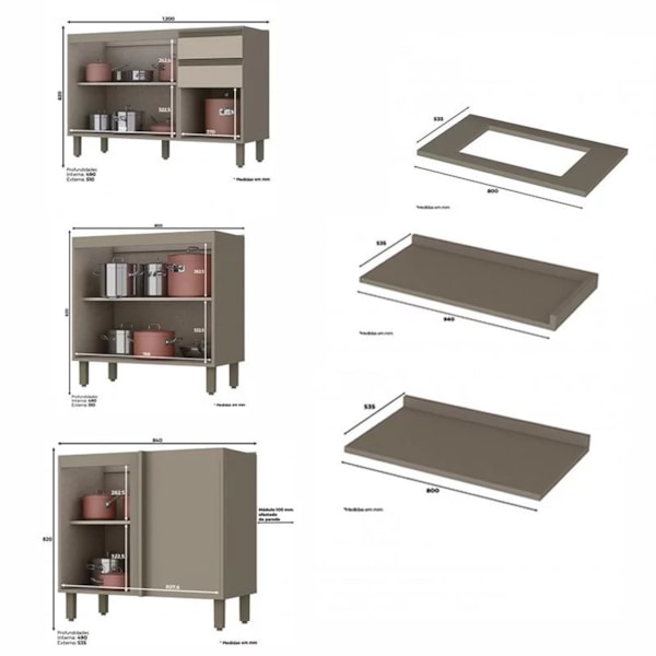 Armário de Cozinha Modulada de Canto 14 Peças Perfect H02 Duna