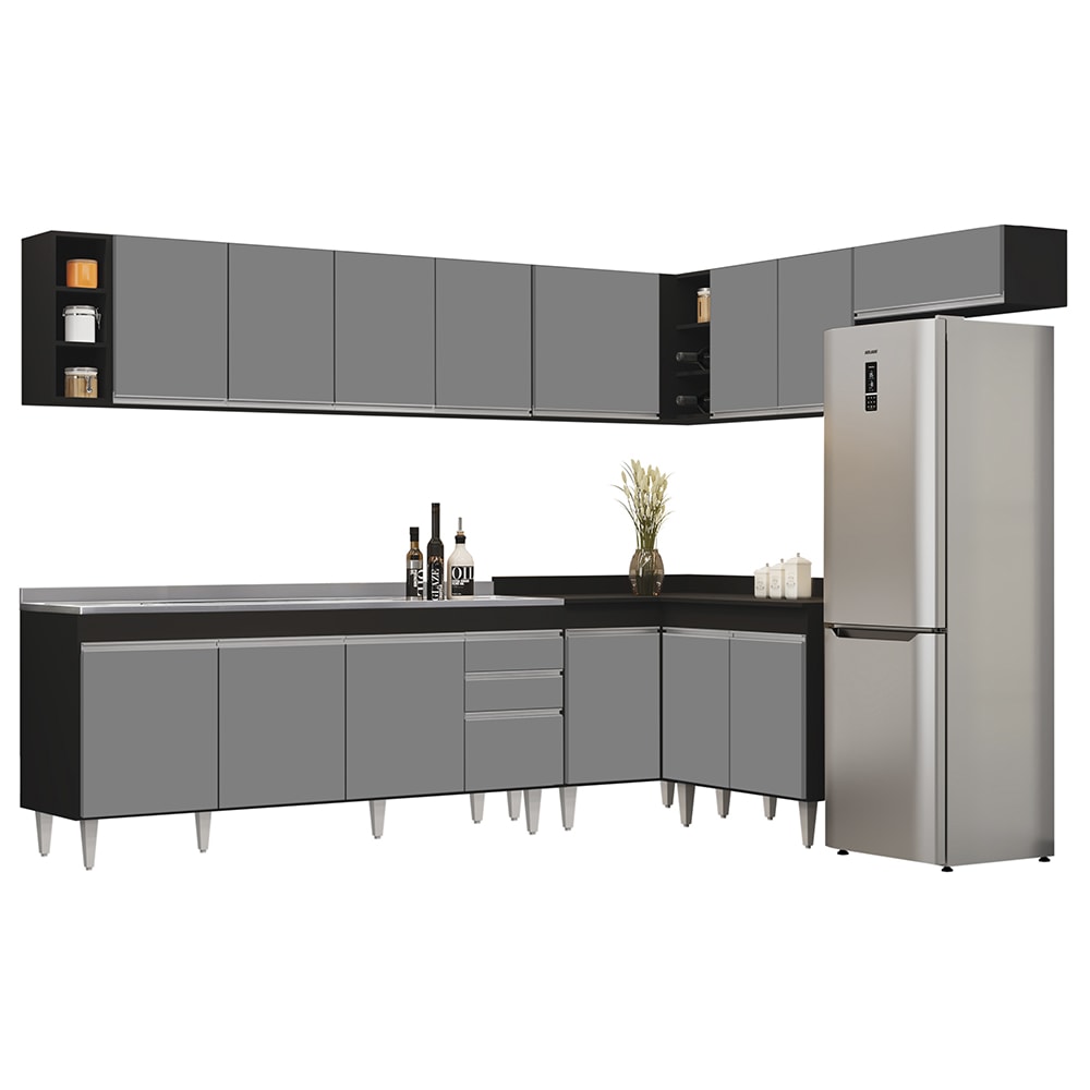 Armário de Cozinha Modulado de Canto 8 Peças CP27 com Pia Inox