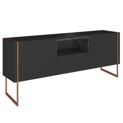 Balcão Buffet 3 Portas 1 Nicho Estilo Industrial Vesta Preto/Marquina