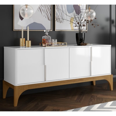 Balcão Buffet Para Sala de Jantar 4 Portas Flamma L02 Off White Pés Canela  - Mpozenato - MPozenato