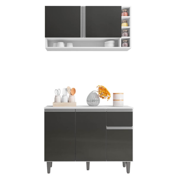 Jogo De Cozinha Modulada Completa 230cm Com Balcão E Armário Branco -  Móveis Leartam