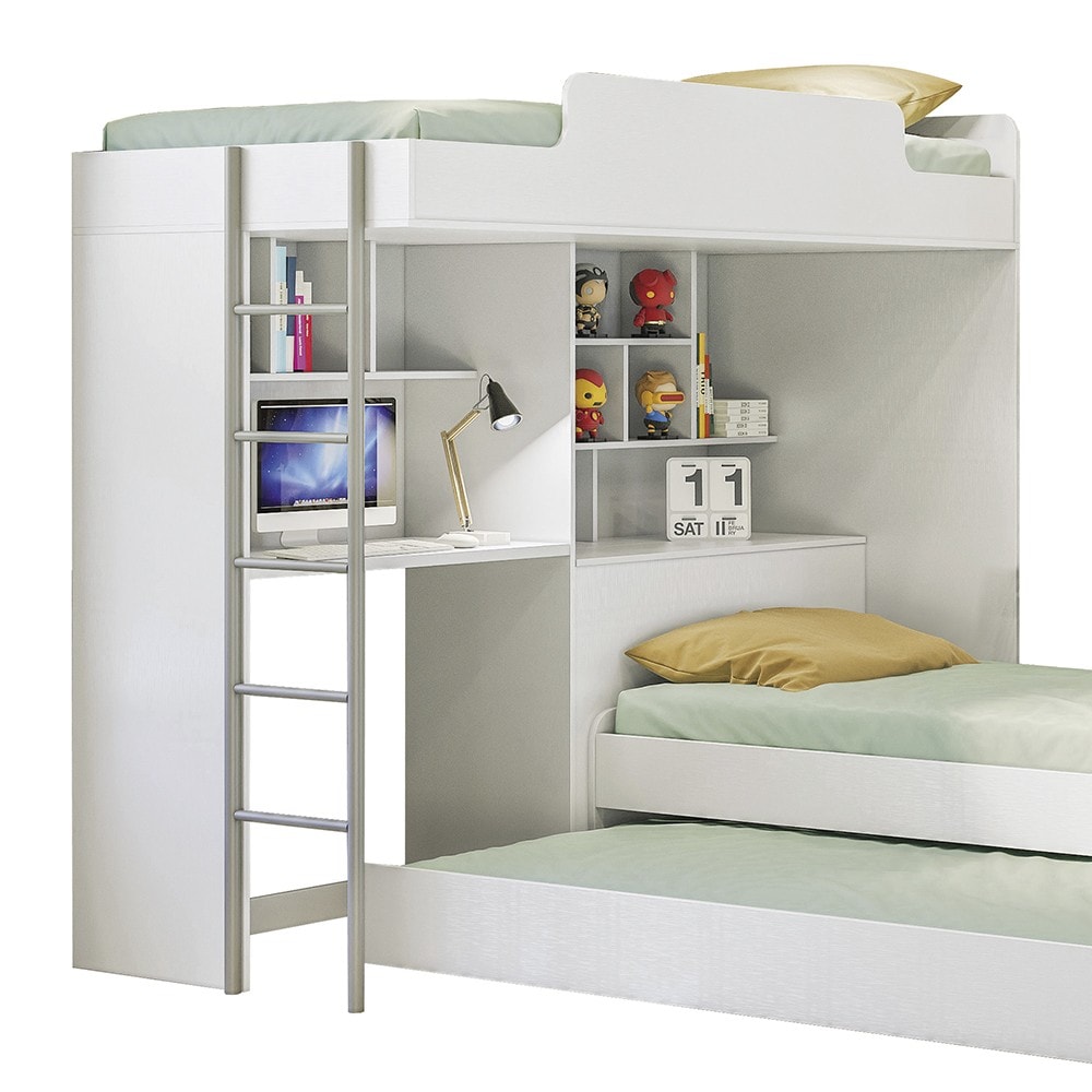 Beliche Solteiro com Cama Auxiliar e Office Concept S01 Branco - Mpozenato