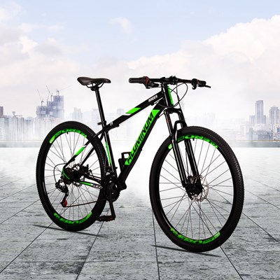 Bicicleta Aro 29 Quadro 15 Alumínio 21v Freio a Disco Mecânico Aluminum Preto/Verde - Raider