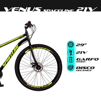 Bicicleta Aro 29 Quadro 17 Aço 21 Marchas Freio Disco Mecânico Venus Preto/Amarelo - Spaceline
