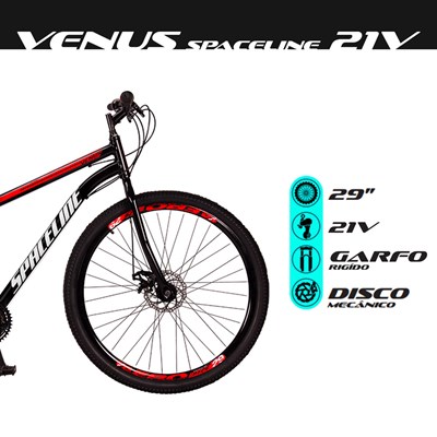 Bicicleta Aro 29 Quadro 17 Aço 21 Marchas Freio Disco Mecânico Venus Vermelho/Branco - Spaceline