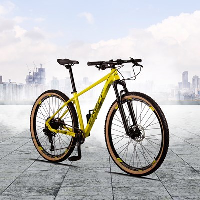 Bicicleta Aro 29 Quadro 19 Alumínio 9v Sunrace M9 Freio Hidráulico RX Sport Amarelo Neon - Dropp