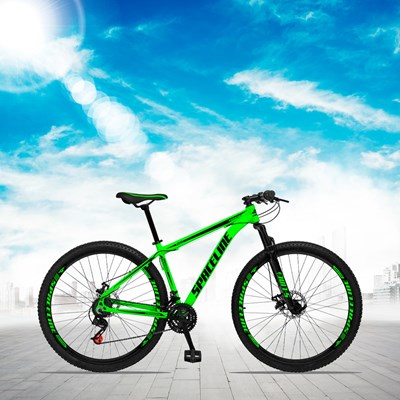Bicicleta Aro 29 Quadro 21 Alumínio 21v com Suspensão e Freio Disco Orion Verde/Preto - Spaceline