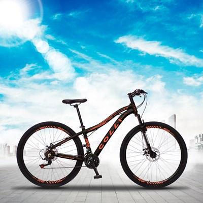 Bicicleta Euphora Aro 29 Alumínio 21v Câmbio Tras. Shimano Freio Mecânico Preto/Laranja - Colli Bike