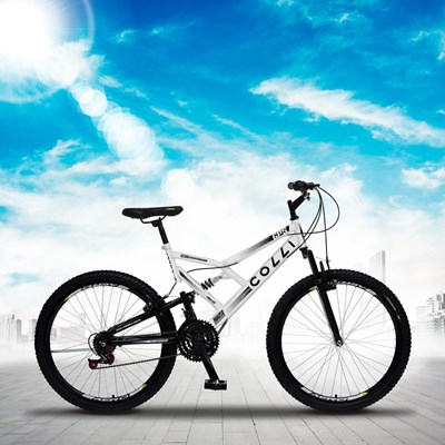 Bicicleta GPS Aro 26 Aço 21 Marchas Dupla Suspensão Freio V-Brake Branco - Colli Bike