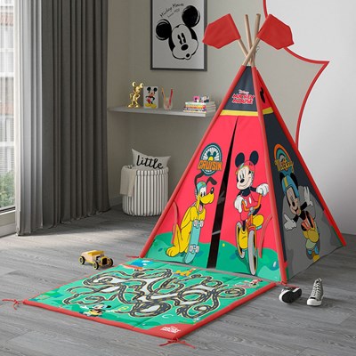 Cabana Infantil Masculina com Tapete Disney Mickey e Pluto P13 Vermelho - Mpozenato
