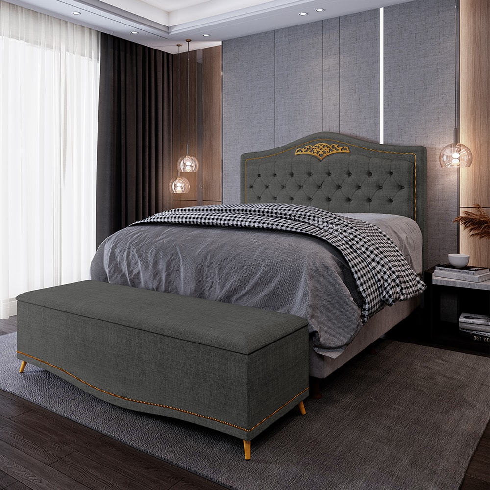 Cabeceira Cama Box Casal King 195cm Com Calçadeira Baú