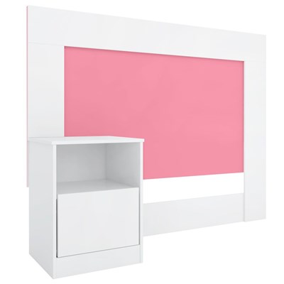 Cabeceira Solteiro para Box 88 cm com 01 Mesa de Cabeceira London Branco/Rosa - Demóbile