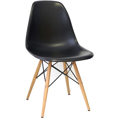 Cadeira Eiffel Charles Eames F01 Preta com Base de Madeira DSW - Mpozenato