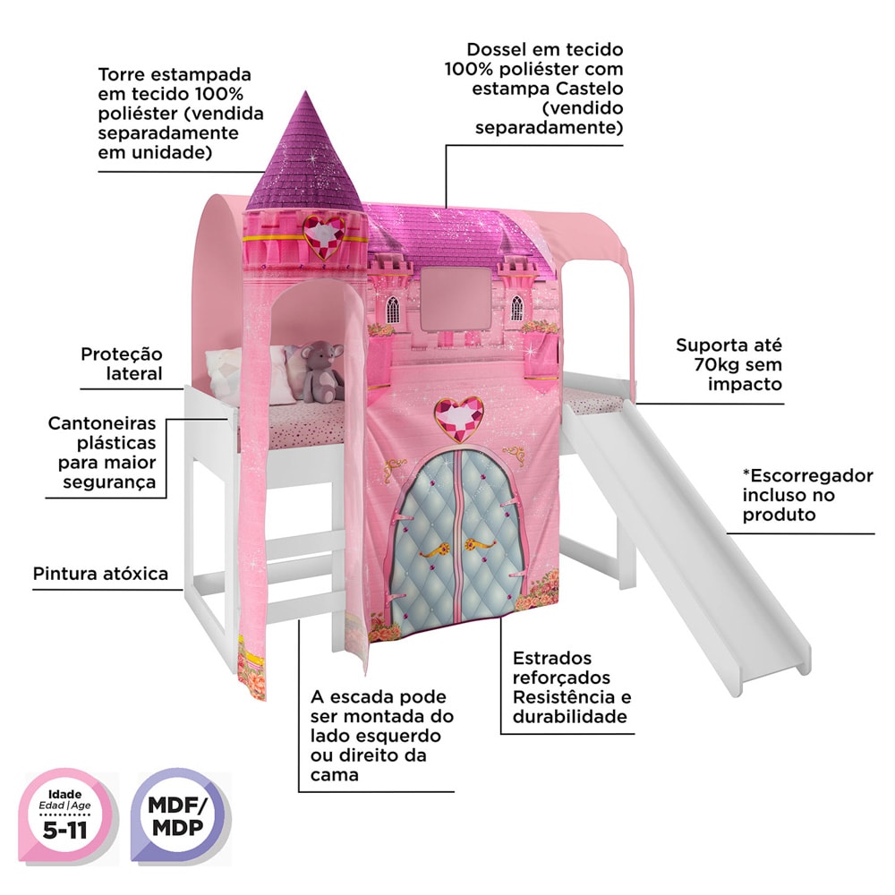 Cama Infantil Para Meninas Com Proteção Lateral da Barbie