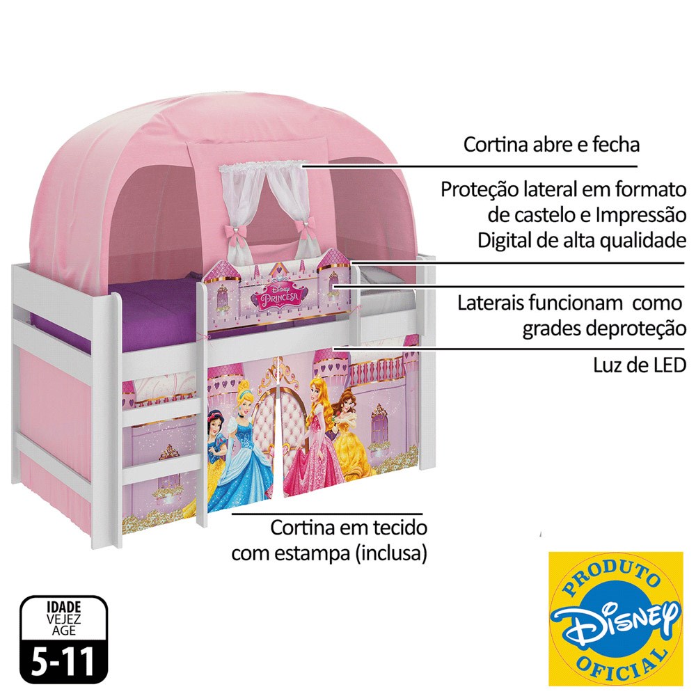 Cama Infantil Barbie Play com Escorregador e Cortina - Pura Magia
