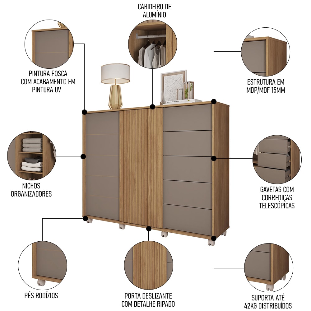 Cômoda Sapateira Com Rodízios Medusa C01 Buriti/Fendi - Mpozenato